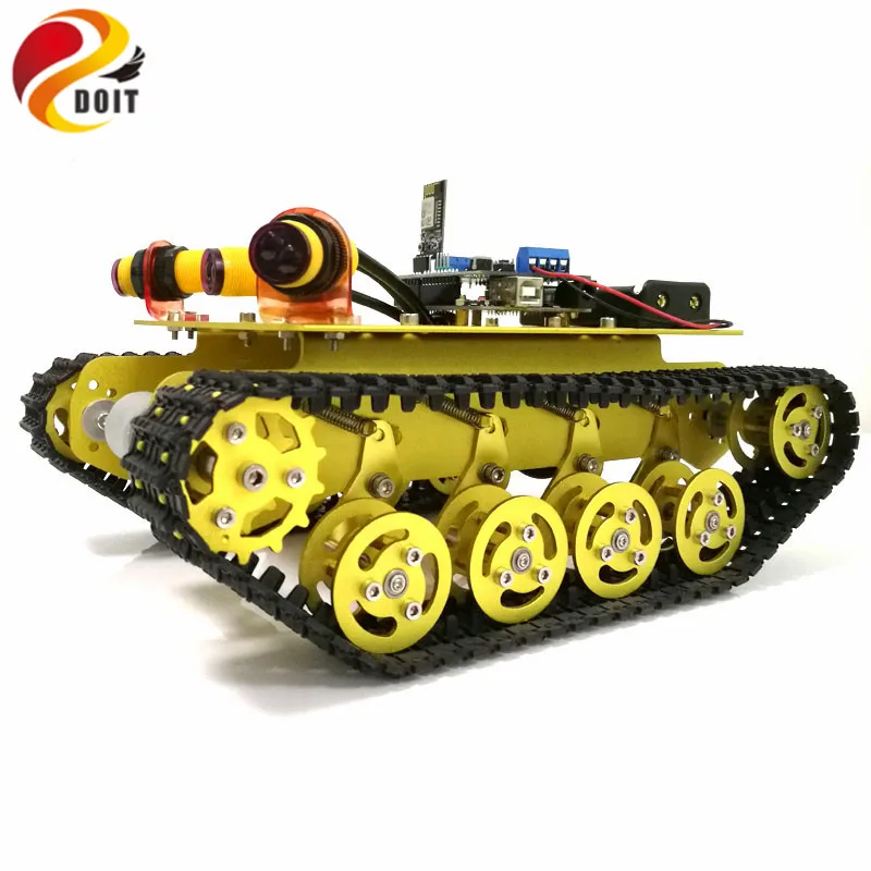 DOIT WiFi-Steuerung Hindernisvermeidung Smart Robot Crawler Tank Car Chassis TS100 mit Stoßdämpfung zur Modifikation per Telefon