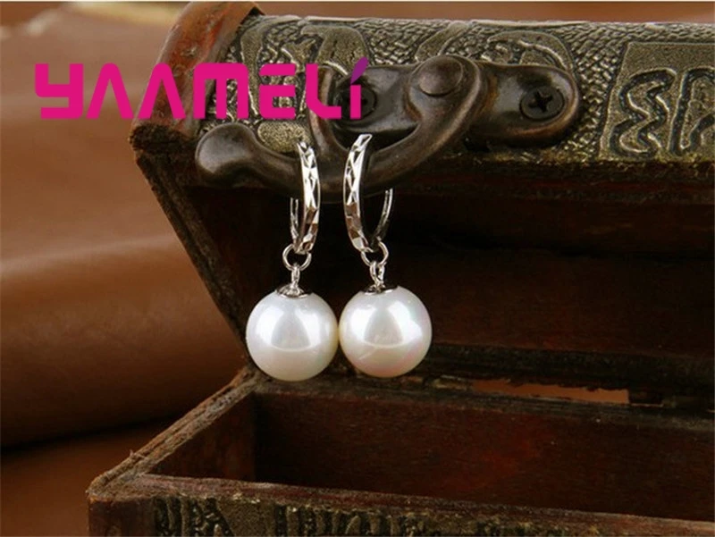 New High Stardard Pure 925 Sterling Silver With Freshwater Pearl Woman Lady Lever Back Hoop Earrings Elegant Jewelry