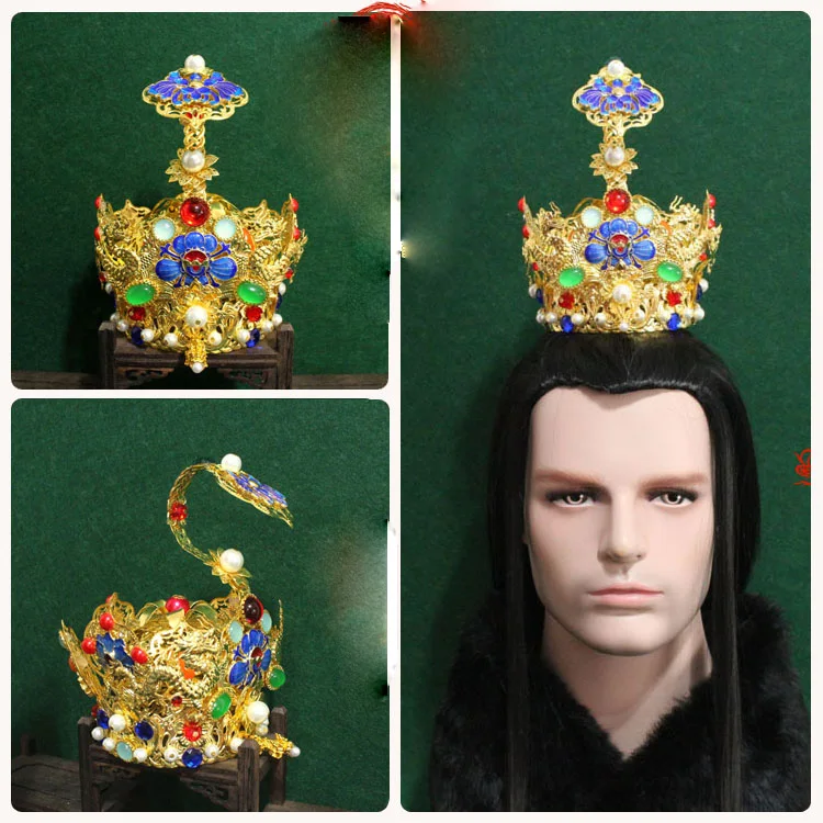 2 Designs Ancient Chinese Hair Tiara Prince Lotus Flower RuYi Tiara DuoBao Pagoda Tiara Hat Crown for Royal Highness