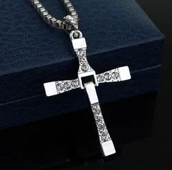 Movie Fast and Furious Necklace Dominic Toretto Classic Men Cool Rhinestone Cross 2 Colors Jewelry Pendant Necklace -30