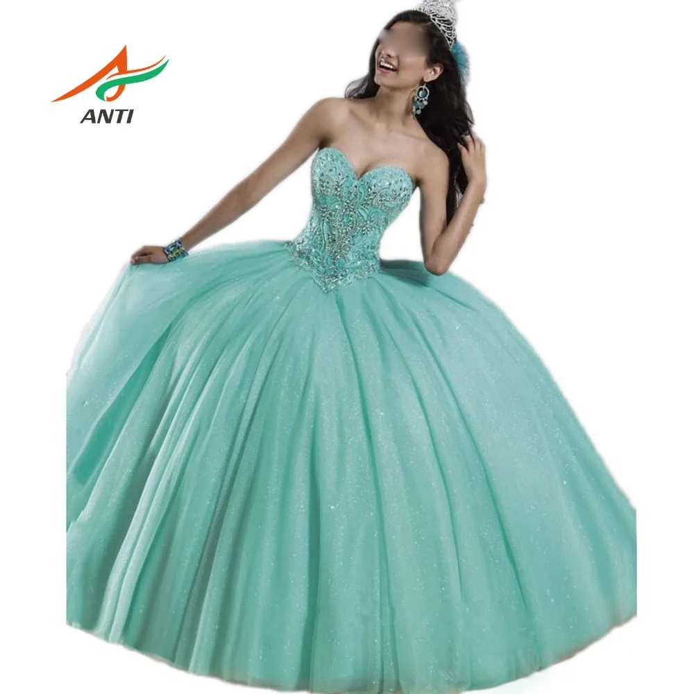 Anti royal azul 2019 elegante quinceanera vestidos v-neck beading vestidos de 15 anos doce 16 vestidos de baile de máscaras lqb1