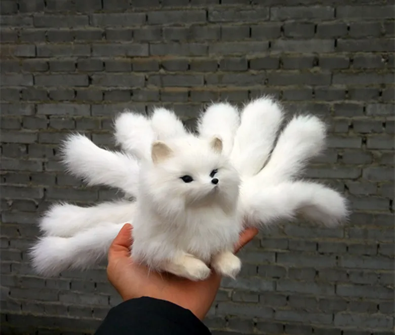 large 17x11 white lying fox model with nine tails,polyethylene&furs handicraft Figurines home decoration gift a2792