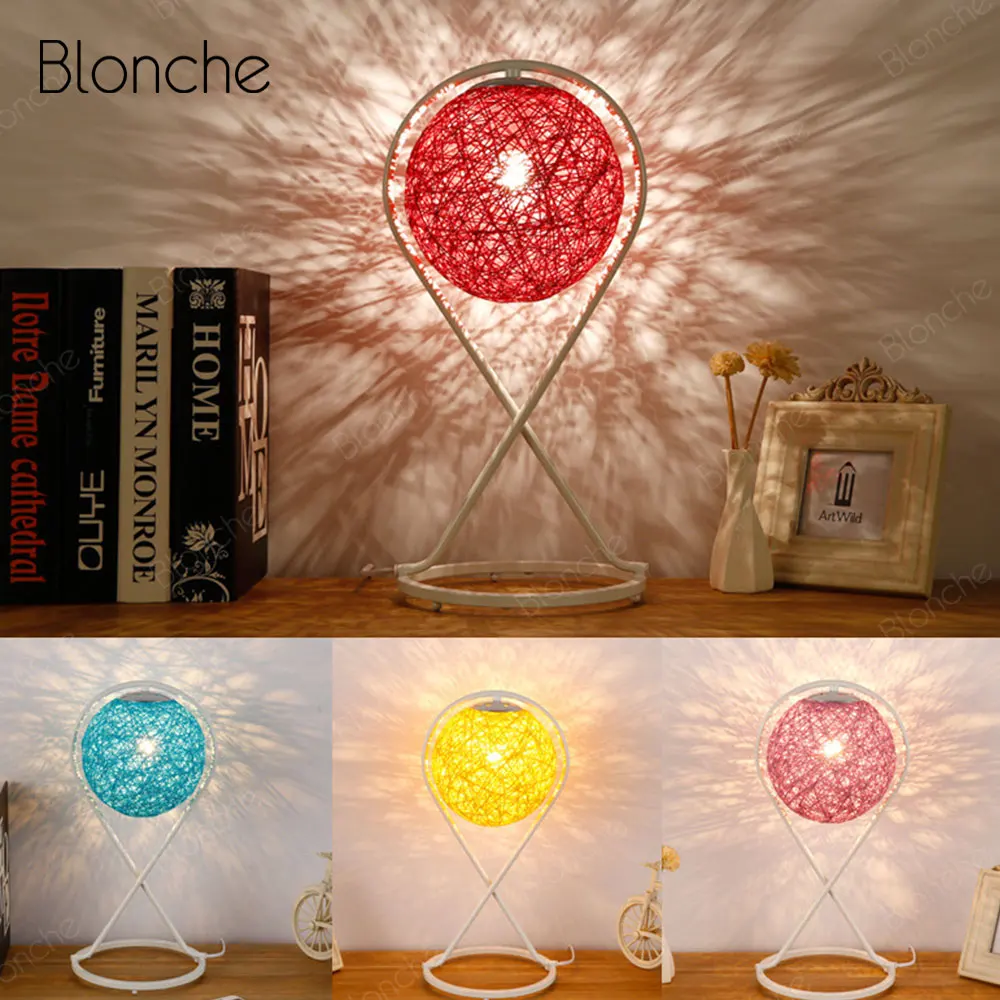 

Nordic Art Decor Table Lamp E27 Modern Hemp Ball Desk Lights for Home Living Room Bedroom Bedside Lamp Indoor Night Lighting