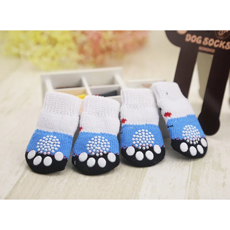 4pcs Warm Puppy Dog Shoes Soft Acrylic Pet Knits Socks Cute Cartoon Anti Slip Skid Socks For Small Dogs Pet Products S/M/L