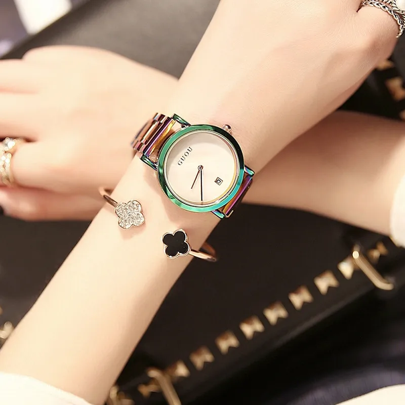 2018 GUOU Watch Women Fashion Colorful Steel Ladies Clocks Luxury
