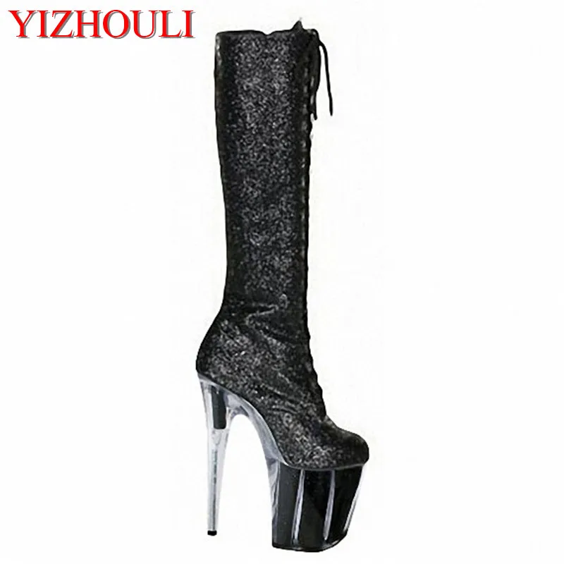 

New fashion crystal boots platform ladies high heel knee high boots woman winter shoes glitter motorcycle boots sexy 20cm