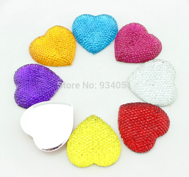 Set of 50pcs Large Glitter Bling Resin Heart Shaped Cabochon 35mm Flatback Bling Resin Rhinestone Cabochon Free Shipping