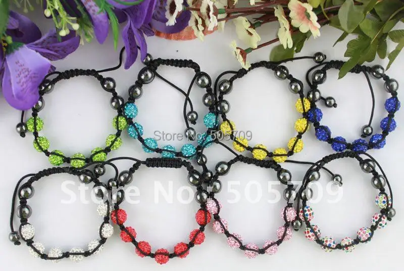 

16PCS Mixed Colours Rhinestone Disco Ball Beaded Bracelets #21775