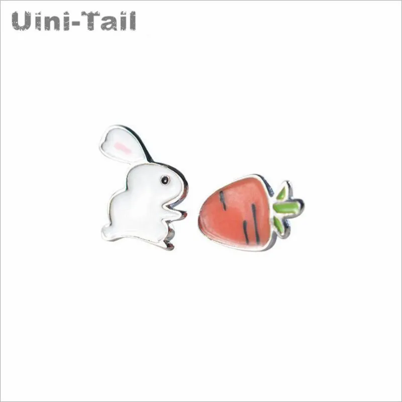 Uini-Tail hot new 925 Tibetan silver Korean cute bunny carrot asymmetric earrings fashion sweet hypoallergenic  ED028