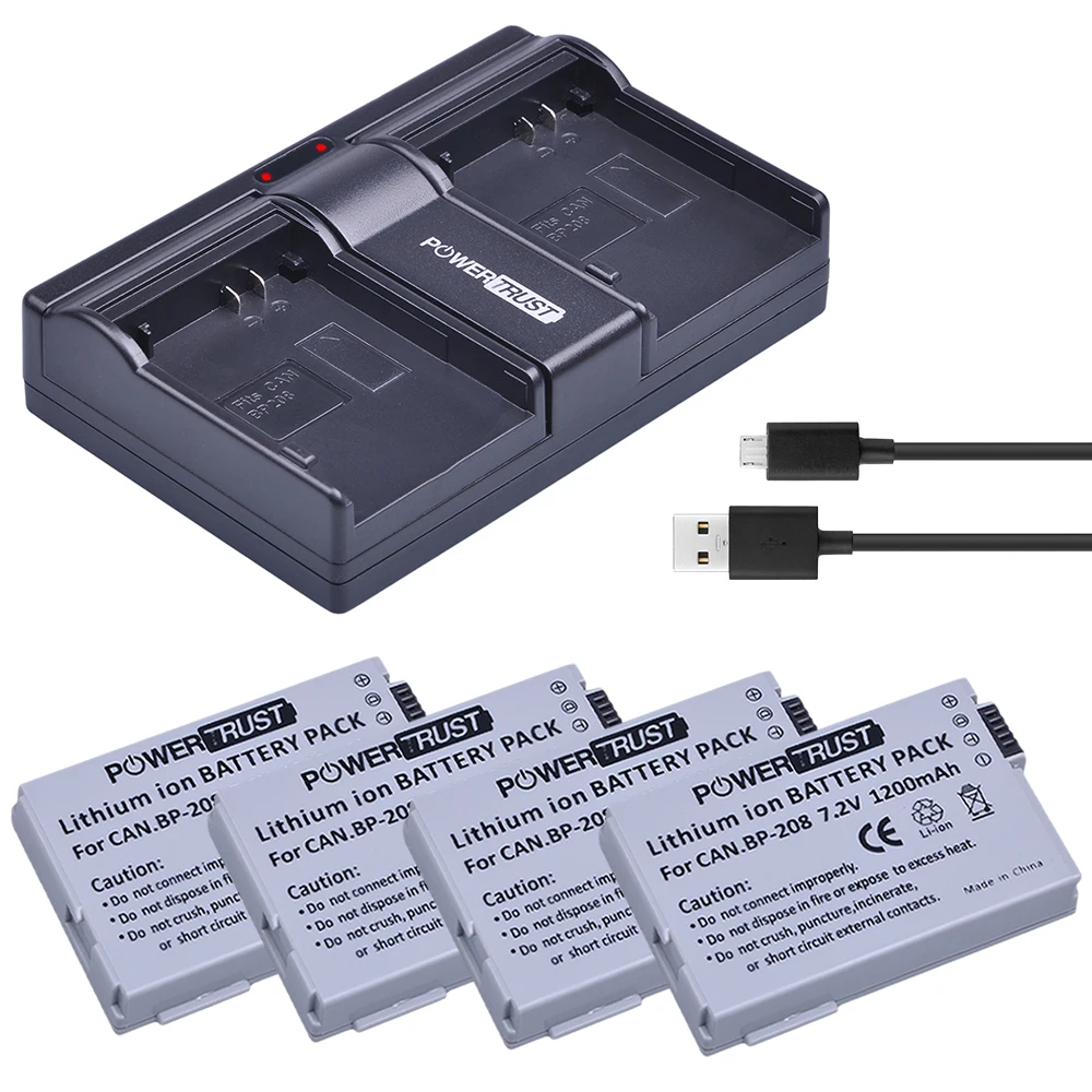 

4x BP-208 BP 208 Camera Battery + Quick Charger for Canon DC10 DC19 DC20 DC21 DC22 DC40 DC50 DC51 DC95 DC100 DC200 DC201 DC210