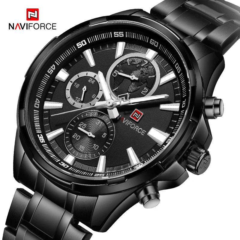 NAVIFORCE Watch for Men Military Sport Stainless Steel Strap Waterproof with 24 Hour Date Display Wrist Watch Relogio Masculino