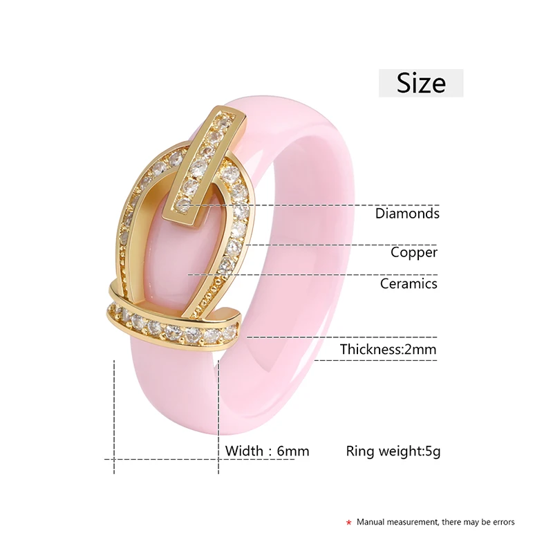 Russian Pink Zircon Crystal Women Ring Wedding Ring Fashion Gold Crown Party Jewelry Healthy Ceramic Jewelry