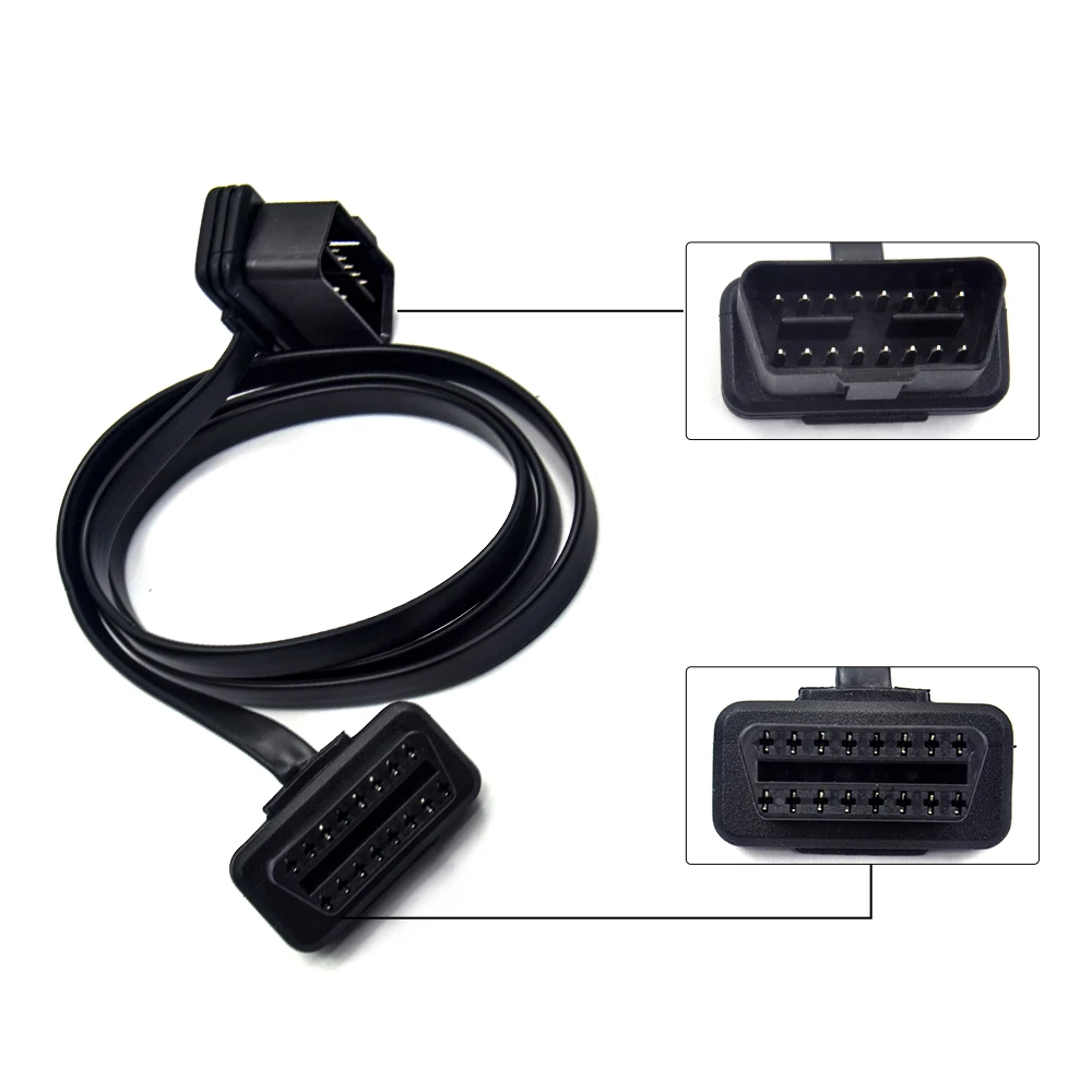 30/60/100cm Flat+Thin As Noodle 16 Pin OBD OBDII OBD2 16Pin Male To Female Car Scanner Extension Cable 8Core Connector