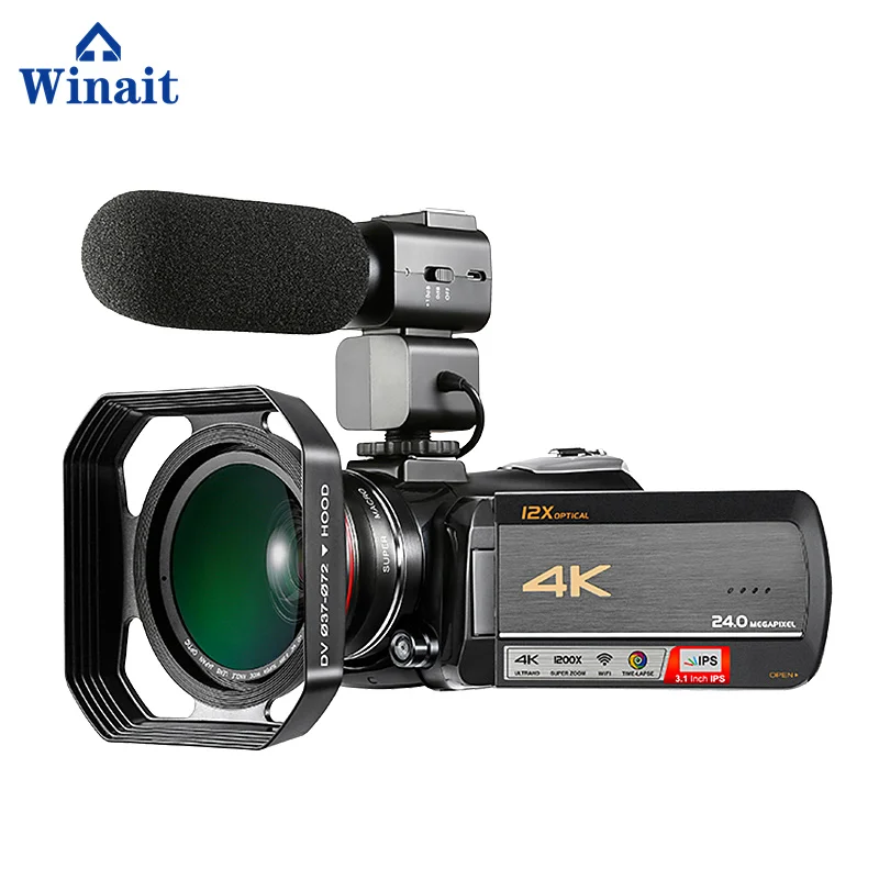 

Winait Super 4k WIFI digital video camera with remoter control, 3.0'' touch display and 12x optical zoom digital camcorder