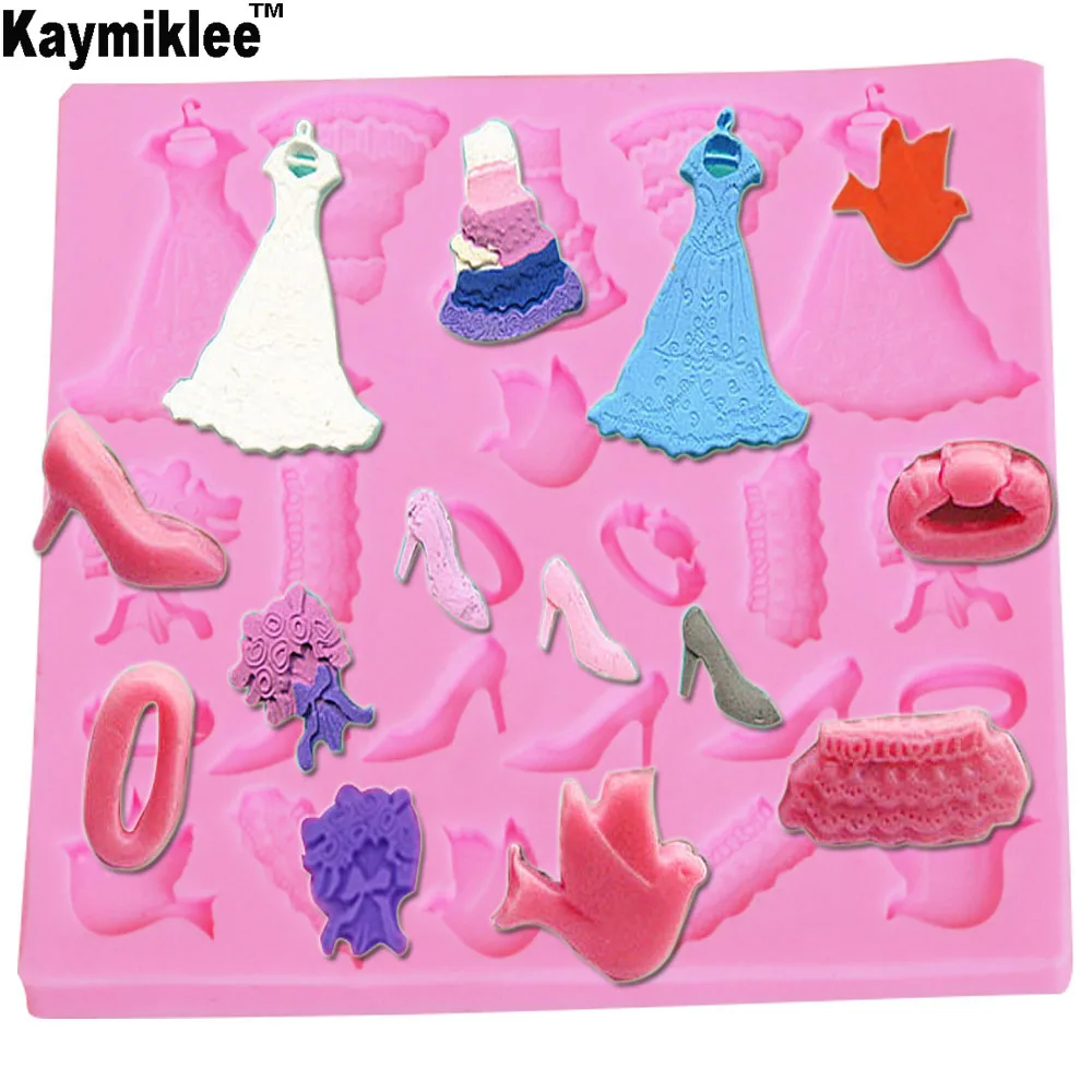 M943 Wedding Dress Silicone Mold Shoe Ring Bouquet Chocolate Candy Jelly Moulds Baking Mold Fondant Cake Decorating Tools