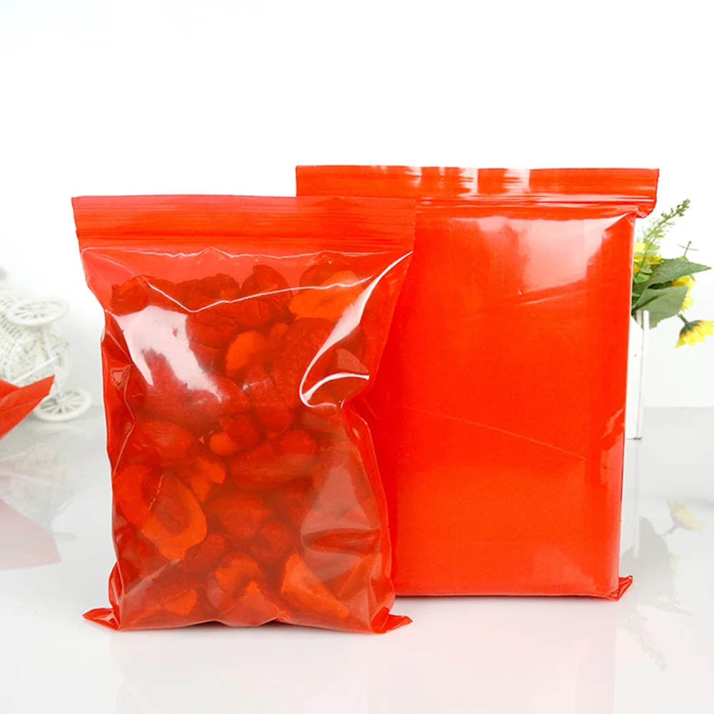 

100Pcs/lot Red Plastic Zip Lock Packaging Bag Self Seal Dry Flower Beans Storage Zipper Bag Candy Snack Retails Ziplock Pack Bag