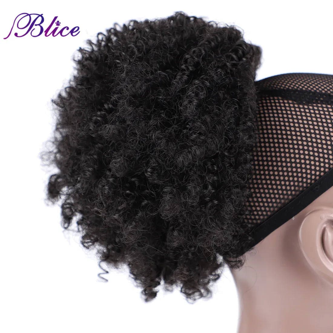 Blice Synthetic Short Curly Ponytail Hair Extensions Black Heat Resistant Hairpiece With Two Plastic Combs