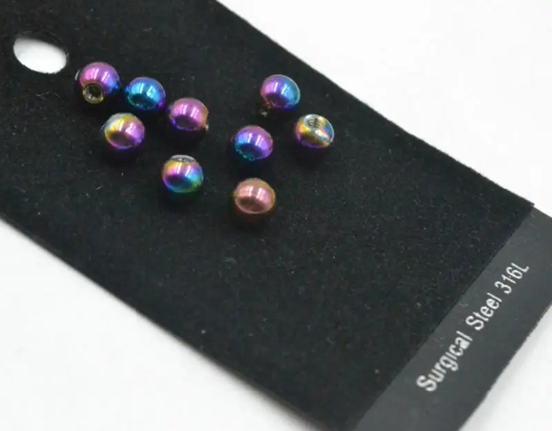 Rainbow Colors 50pcs/lot Body piercing jewelry - Stainless Steel Ball Body Piercing Replacement 16gX3mm for Lip/Eyebrow