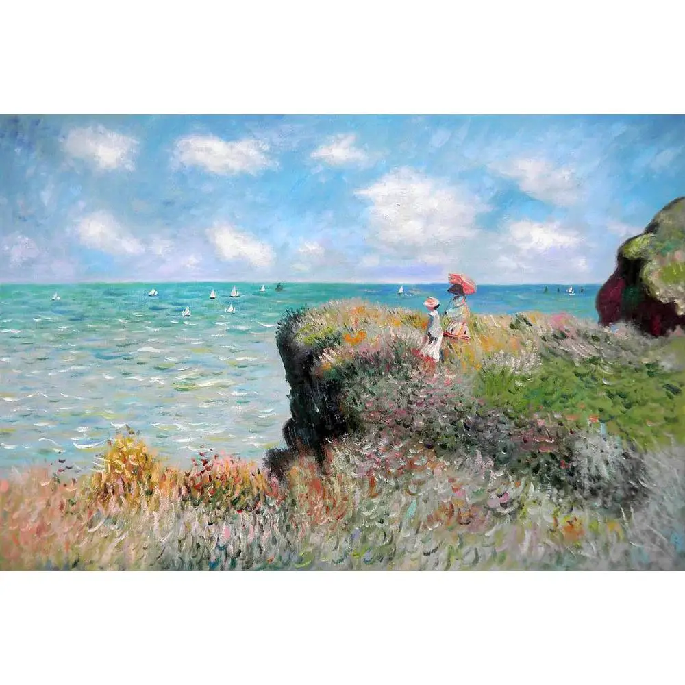 

Handmade Oil Painting Reproduction Claude Monet Canvas Art Cliff Walk At Pourville Seascape Artwork Living Room Wall Decor Best