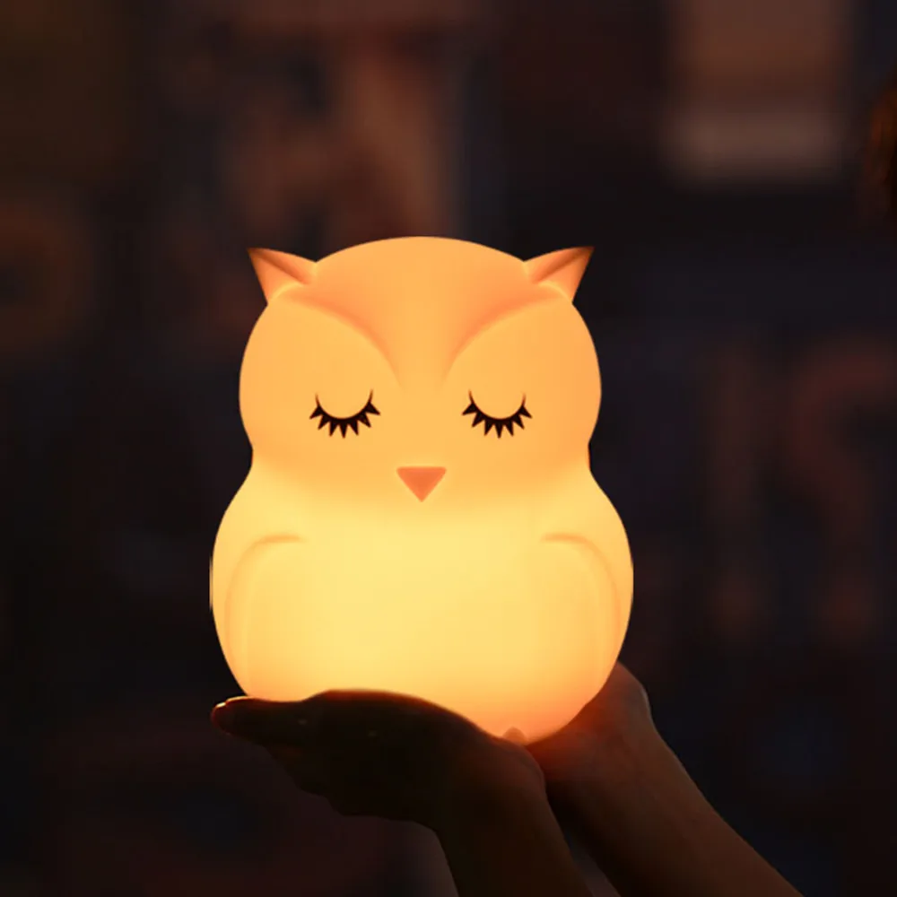 Touch Sensor RGB LED Owl Night Light Table Lamp Battery Powered Bedroom Bedside Silicone Bird Night Lamp for Children Baby Gift