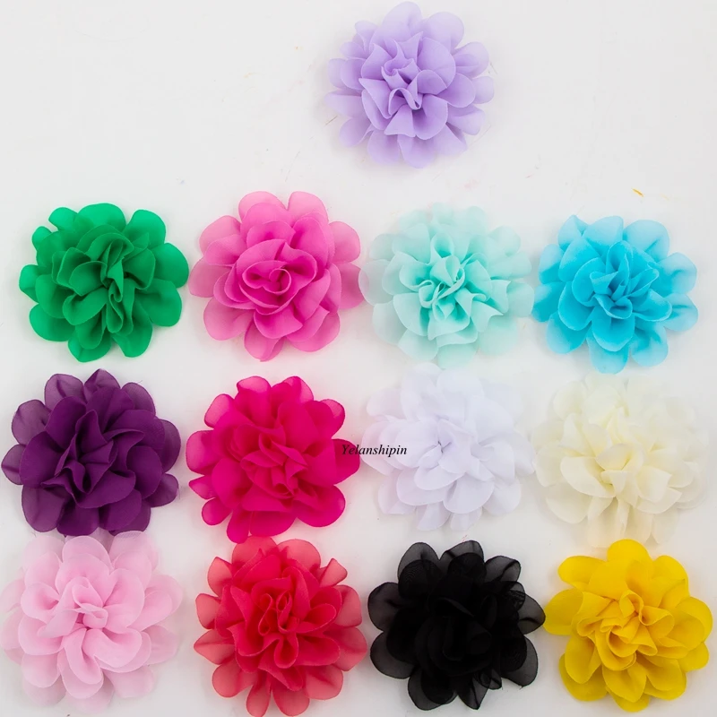 120pcs/lot 10cm 14 Colors Hair Clip Fluffy Chiffon Flowers For Kids Hair Accessories Artificial Fabric Flowers For Headbands DIY