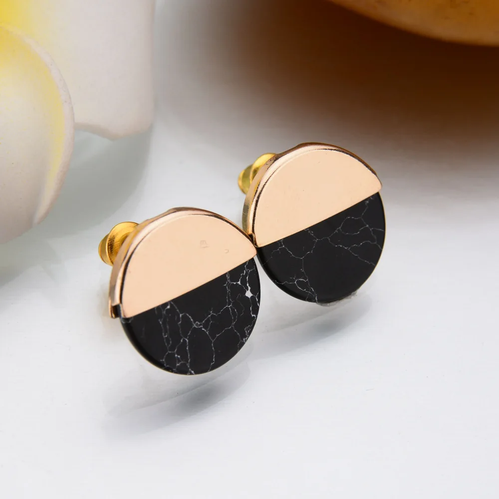 Retro Marble Stud Earrings Circle Triangular Square Half Pine Stone Geometric Earrings for Women Wedding Party Statement Earings