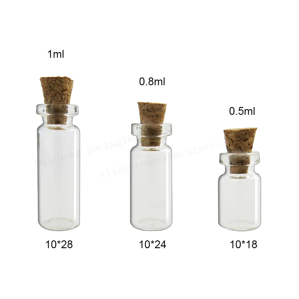 

1000 x Clear 0.5ml 0.8ML 1ML Sample Glass Vials With Cork sample Glass Vial Mini Wishing Glass Container Used for Gift