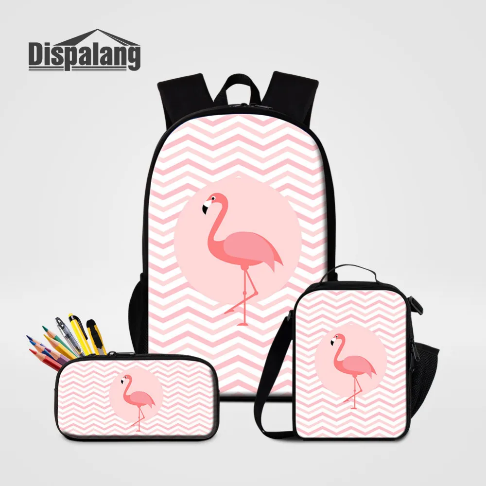 Dispalang Children Backpack Animal Flamingos Print Kids School Bag With Lunch Bag Pencil Case 3 Pcs/Set for Kids School Bags