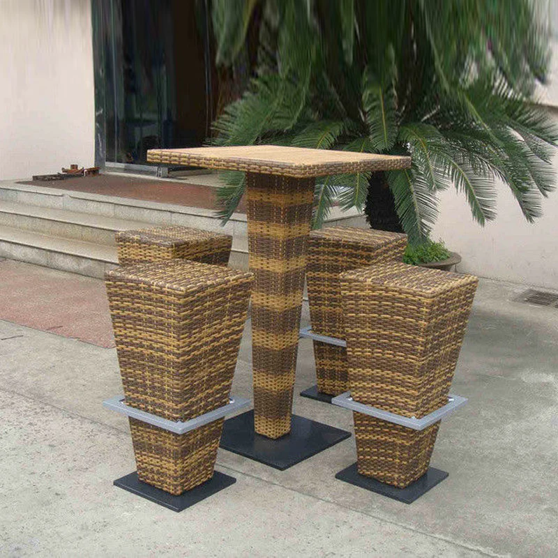 

5pcs Brown PE Rattan Bar Set , Home Balcony / Garden Table And Chairs