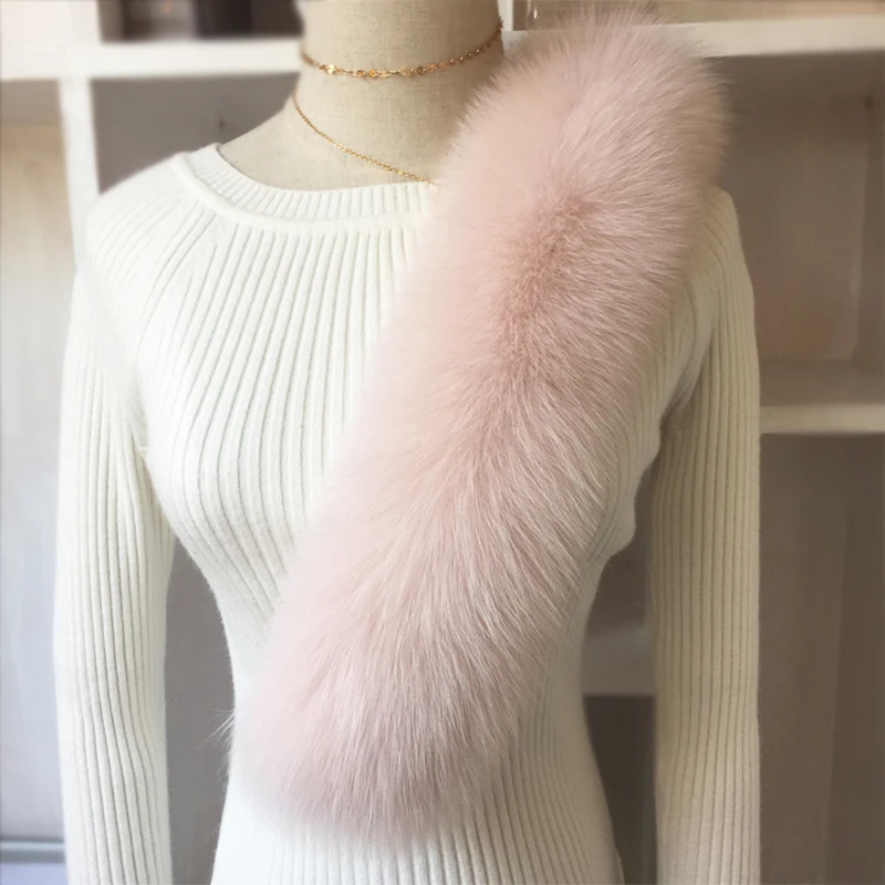 LUXURY Winter 100% Genuine Fox fur Scarves For Women Female Neck Warm 75*12cm Long Scarf Thickened Sjaal Coat Collar Neckerchief