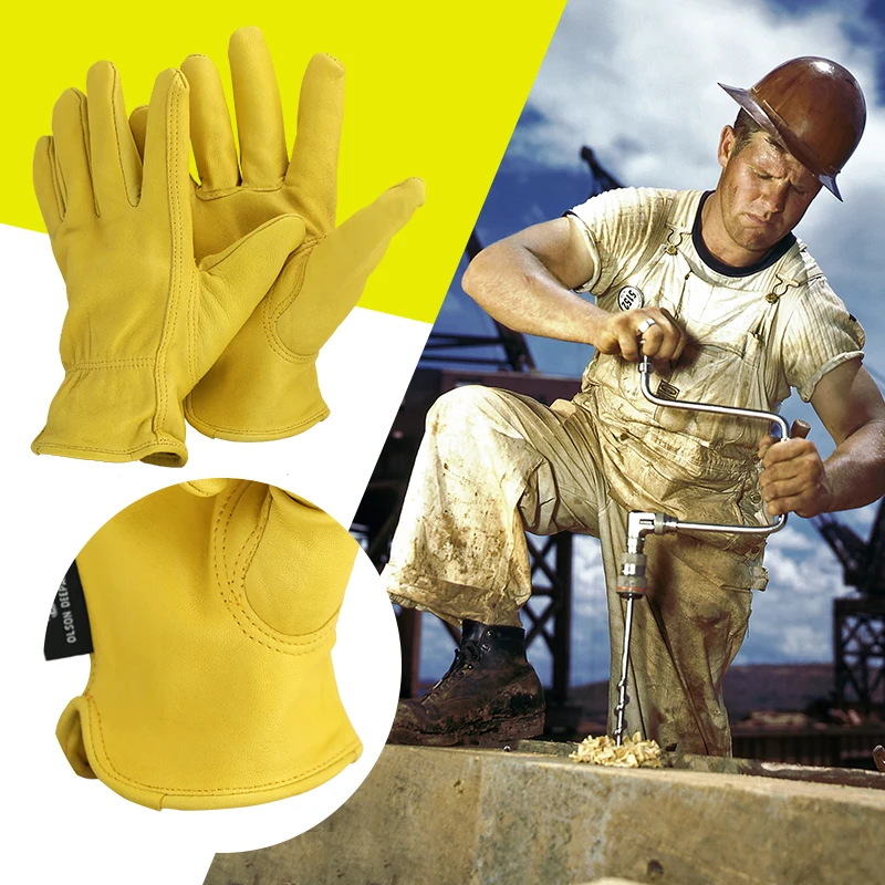 Guantes de trabajo de cuero para hombres, guantes de cuero para jardinería/conducción/Construcción, guantes mecánicos, guantes de piel de oveja