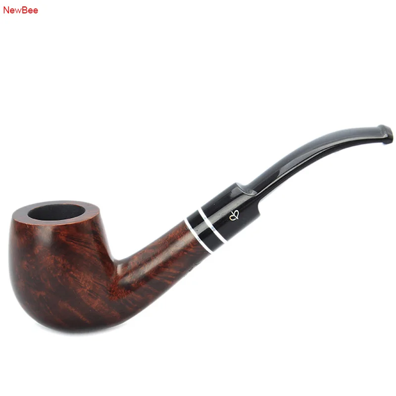 NewBee 10 Tools Kit  Briar Wood Bent Smoking Pipe with Dual Silver Ring Decor Acrylic Mouthpiece 9mm Filter Tobacco Pipe aa0062