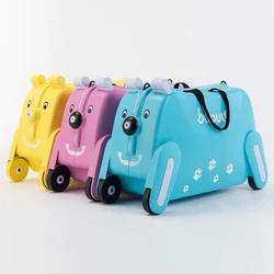 Armadietto per animali creativo per bambini scatola per giocattoli per bambini scatola per tiranti per bagagli con rotolamento può sedersi per guidare borsa da viaggio carrello valigia regalo per bambini