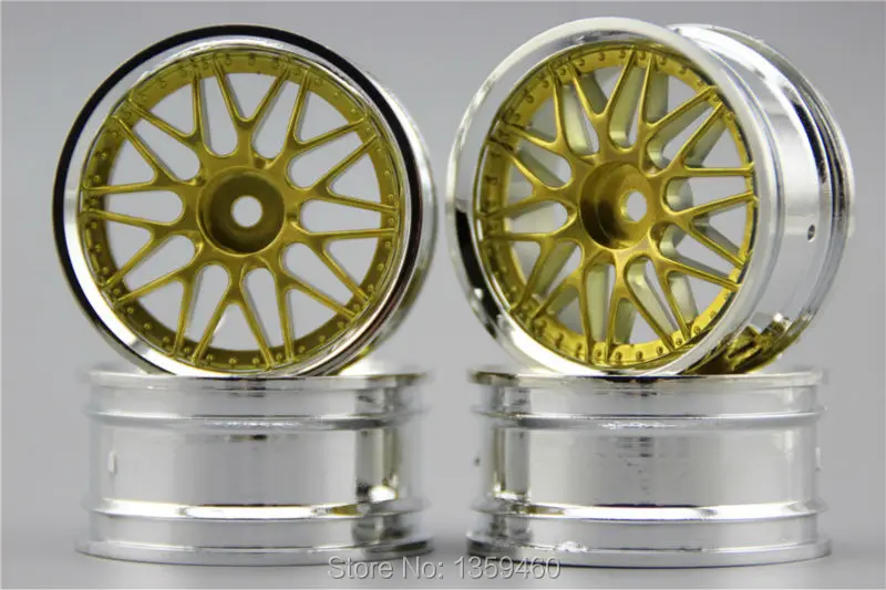 4pcs 1/10 Touring&Drift Wheel Rim F20CY(Chrome+Painting Gold) 4mm offset fits for 1:10 Touring&Drift Car 1/10 Rim 10093
