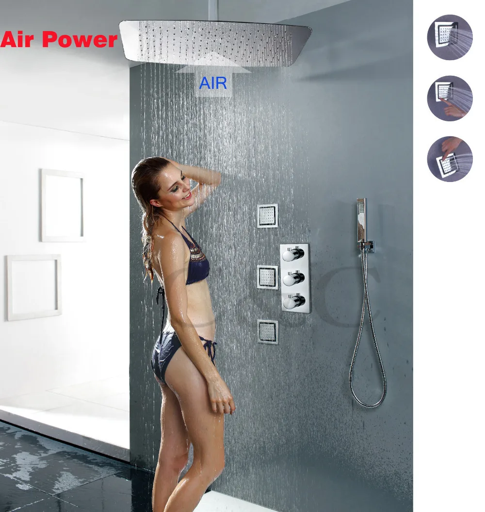 

UFO Ultra-thin Stainless Steel 304 Mirror Air Drop Shower Head Set Thermostat Faucet Bathroom Rainfall Shower Bath Faucet