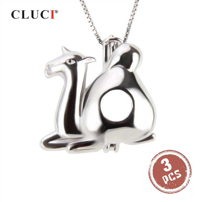 CLUCI 3pcs Cute Silver 925 Pendant Camel Shaped Women Charms Jewelry 925 Sterling Silver Pearl Locket Pendant SC227SB