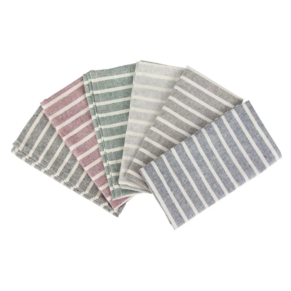 Broad Striped Cotton Blended Dinner Table Cloth Napkins Placemats Tea Towels Set of 12 pcs 40x30cm For Events & Home Use