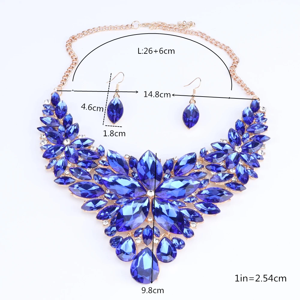 OEOEOS Elegant Floral Bridal Jewelry Sets for Women Blue Crystal Engagement Necklace Earrings Sets Wedding Jewelry