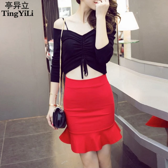 Tingyili Short Mermaid Skirt Black Rose Blue Red Pencil Skirt 3xl 4xl 5xl Mini Skirt Skirts AliExpress