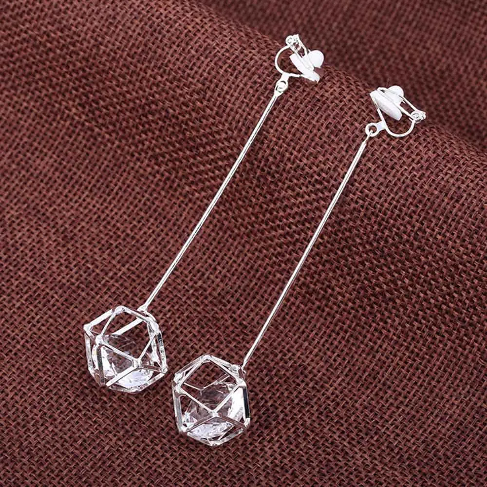 Gold Cubic zirconia  Clip Earrings Geometric 2 Color Without Piercing Earrings For Women Fashion Jewelry