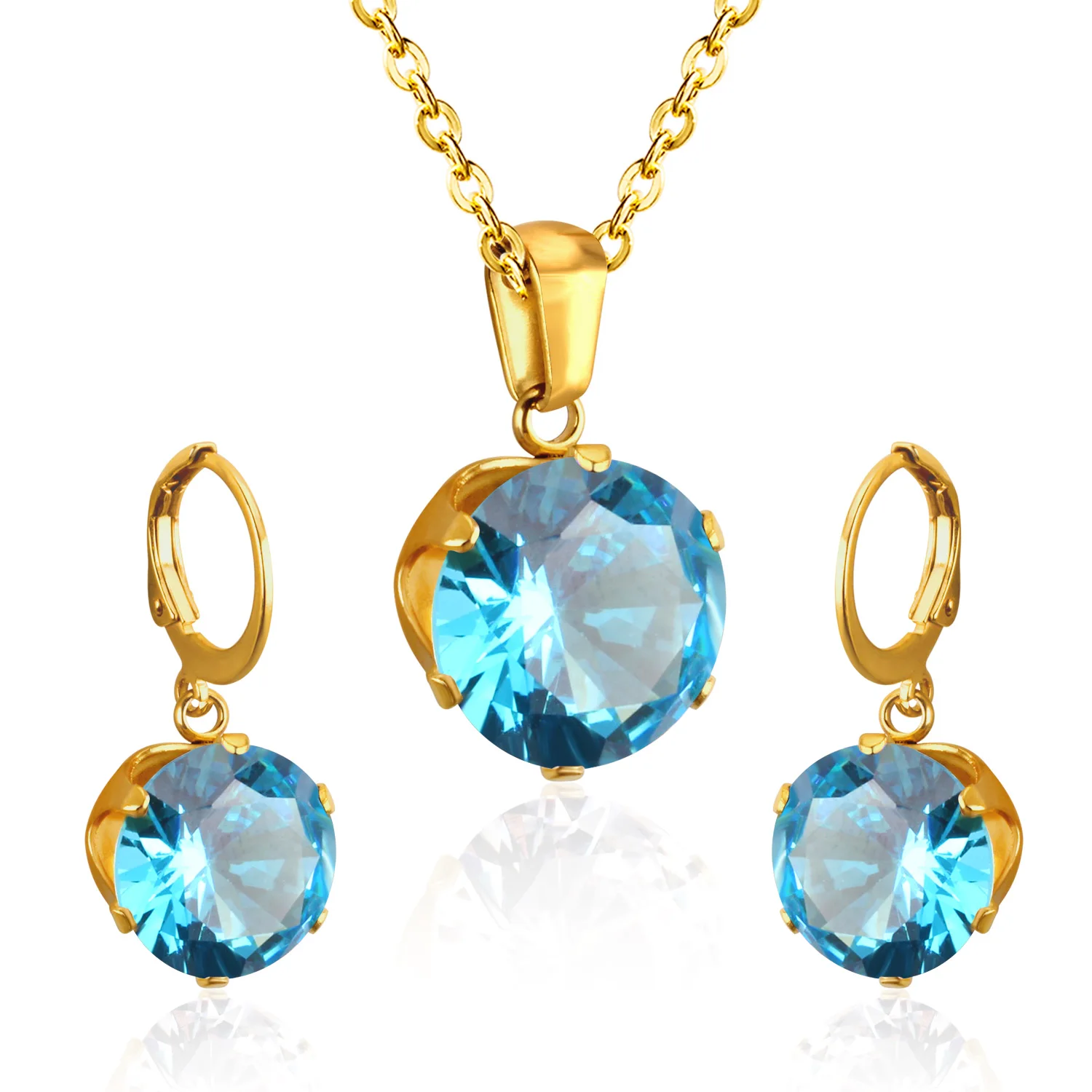 LUXUSTEEL Delicate Jewelry Sets Charm White/Black/Blue/Dark Blue/Pink Color Crystal Pendant Necklace Earring Brinco Wedding