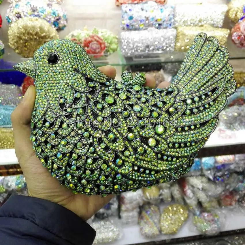 Luxury Handcraft Diamond Crystal Evening Bag Rhinestone Animal Bird Evening Clutch Bag for Party Lady Bling Wedding Purse