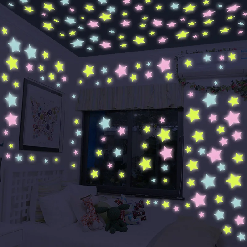 

50Pcs 4.2cm Colorful Luminous Stars Wall Sticker Glow In The Dark Decal For Kids Baby Rooms Home Decoration Fluorescent Stickers