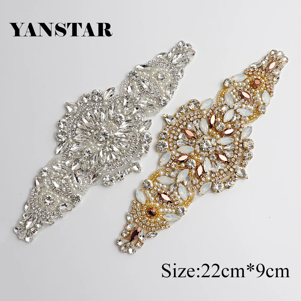 

YANSTAR 30PCS Wholesale Rhinestones Appliques Sewing On Wedding Dresses Belt Opals Gold Crystal Iron On For Bridal YS958