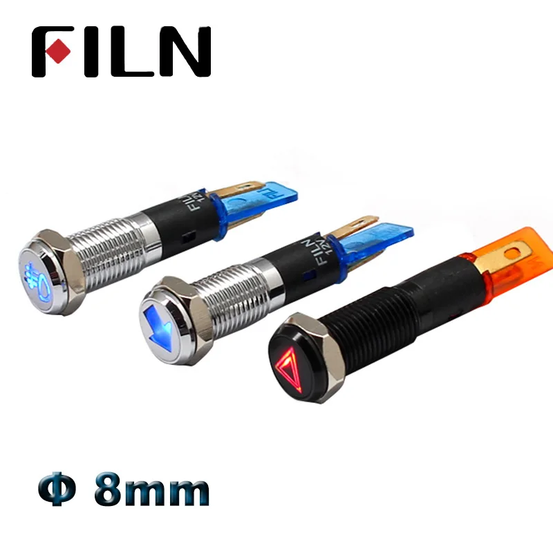 8mm 12v led symbol illuminated indicator light red green blue white amber led pilot lamp car dashboard warning light