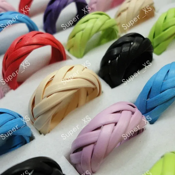 50pcs Wholesale jewelry ring lots fashion multicolor wood man-made Braided Personalized Ribbon Braided Rings LB002 free shipping