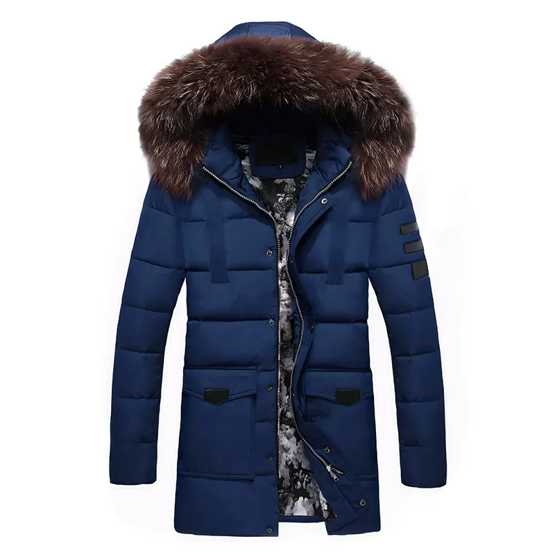 Winter Jackets Men 2023 Fur Collar Oversized Long Parkas Men\'s Overcoats Thick Puffy Side Zipper Casual Hooded Jackets Coats