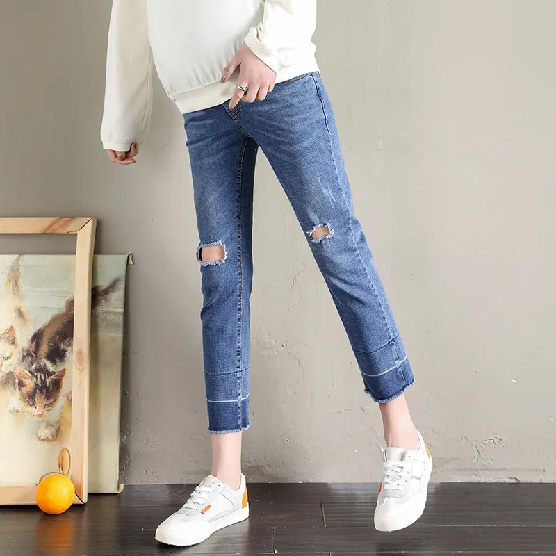 

Hole Denim Maternity Jeans For Pregnant Women Pants Straight Nursing Jeans Pregnancy Pant Gravidas Maternity Clothes Spring
