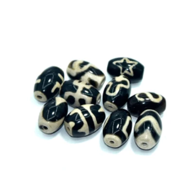 10pcs/lot Agate beads Black/white DZI 8*12mm tiger tooth lotus Money Big men hook men&women jewelry DIY Free Shipping 3