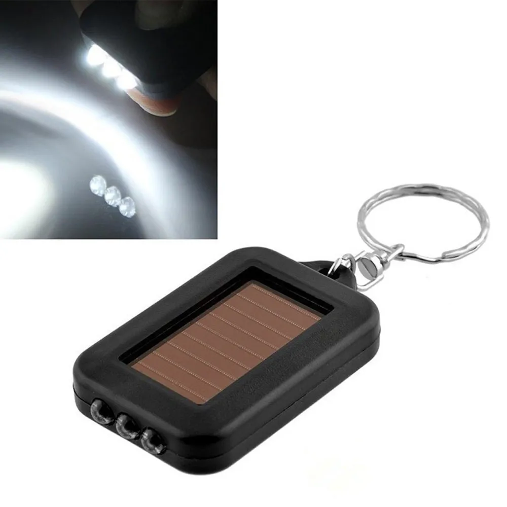 Portable Outdoor Emergency Solar Power 3 LED Light Keychain Keyring Torch Flashlight Lamps Function Keychain Key Rings Kerfods